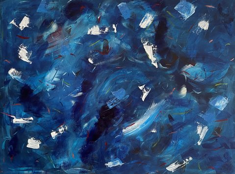 WAVES - abstrakt maleri i mørk blå farver