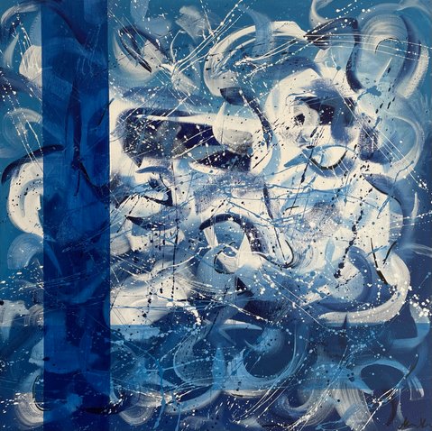 An Echo - Abstrakt maleri i blå og hvid