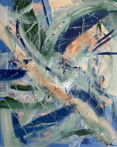 First Love - abstrakt maleri i blå og grøn