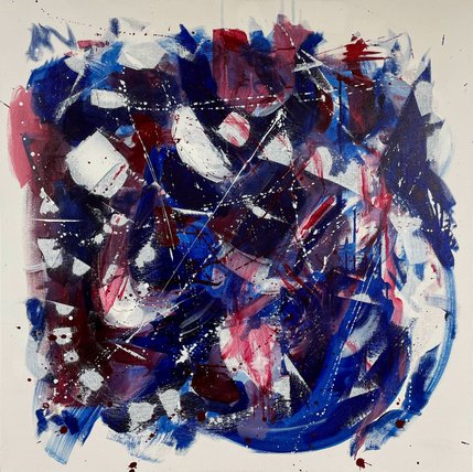 Spændende abstrakt maleri og smukke blå og røde farver